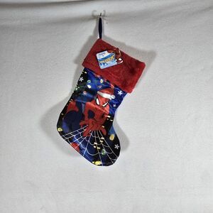 Marvel Spider-Man Kids Christmas Stocking Blue Red Silky 15” X 8” By Ruz NWT